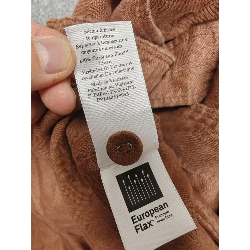 Everlane Jumpsuit Womens 16 Brown Linen Square Neck Sleeveless Wide Leg Pockets